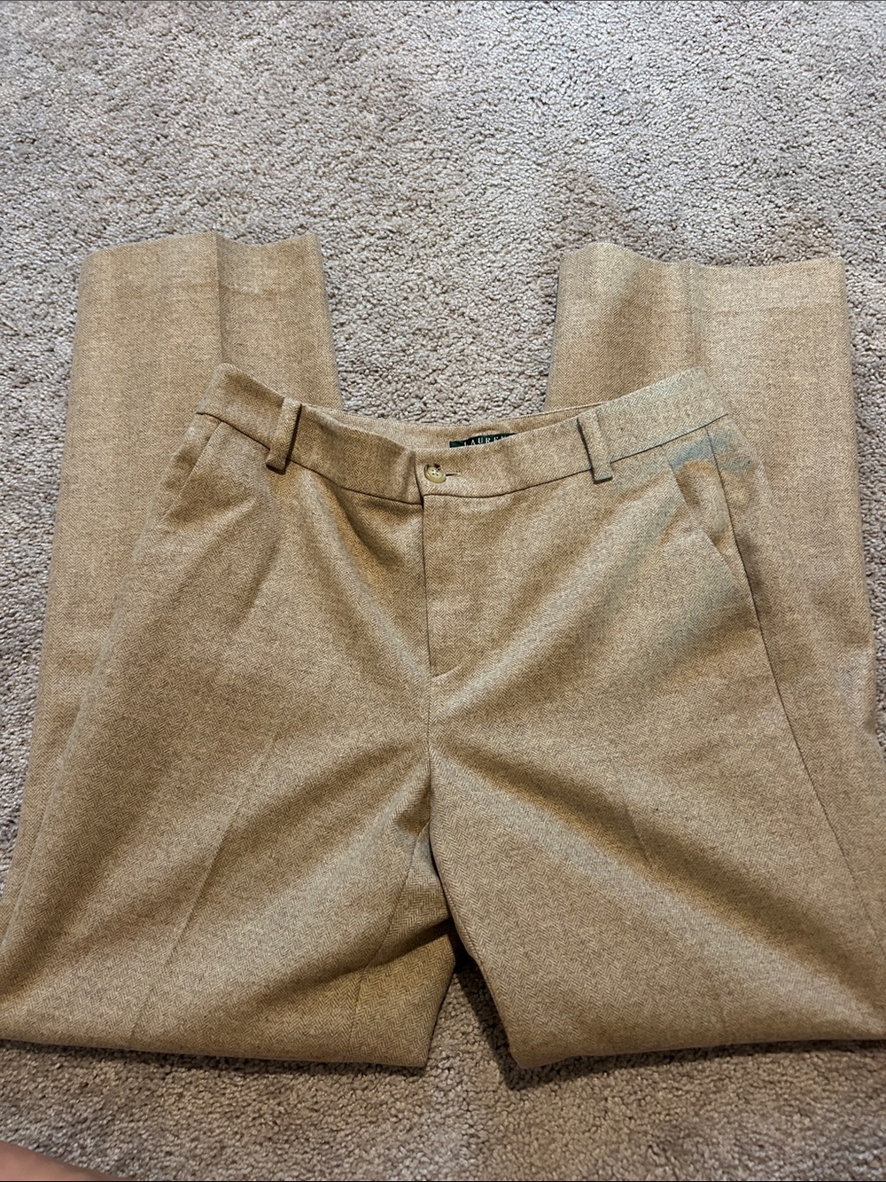 Ralph Lauren 100% Wool Herringbone Tan Trousers